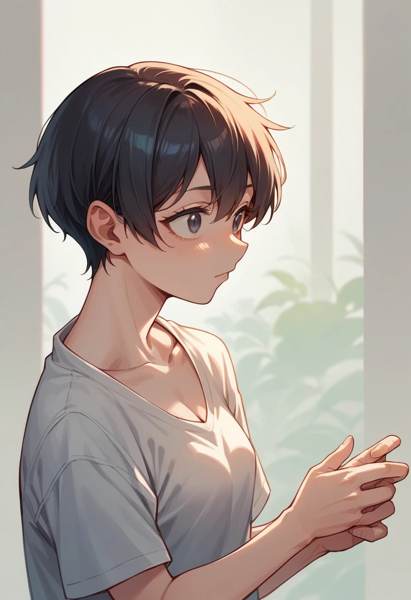 anime girl with short hair, anime version with big tits