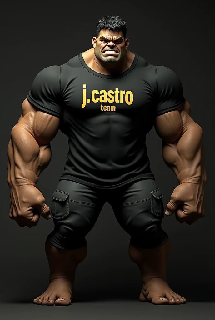 The brown Hulk wearing an all black shirt with the words "J.Castro team"