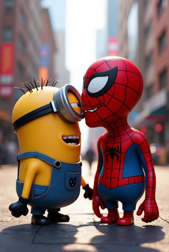 A Minion kissing Spiderman