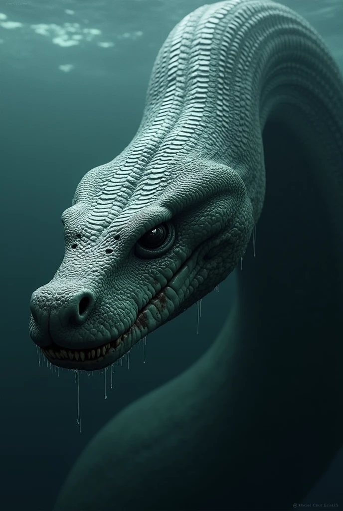 A very intimidating realistic giant snake under the sea with its head out of the water