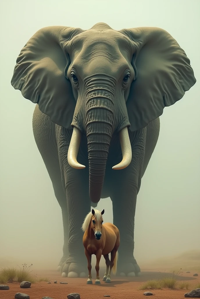 Horse under elephant 

