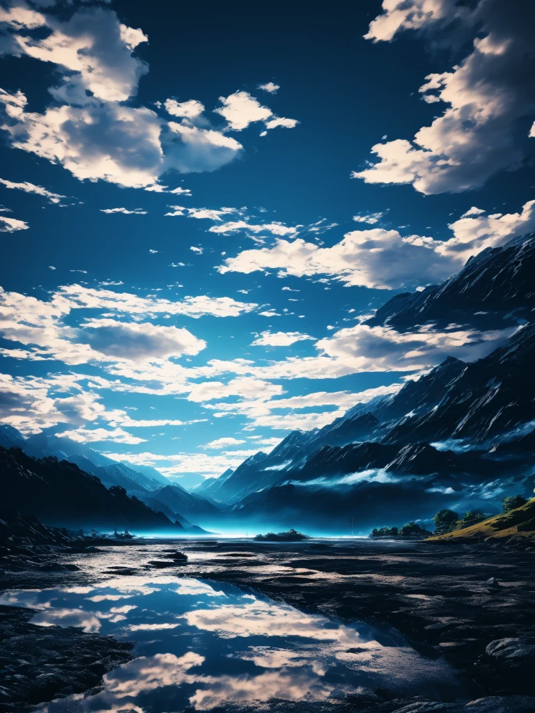 paisaje, アニメ, blackw, dark blue, 4K