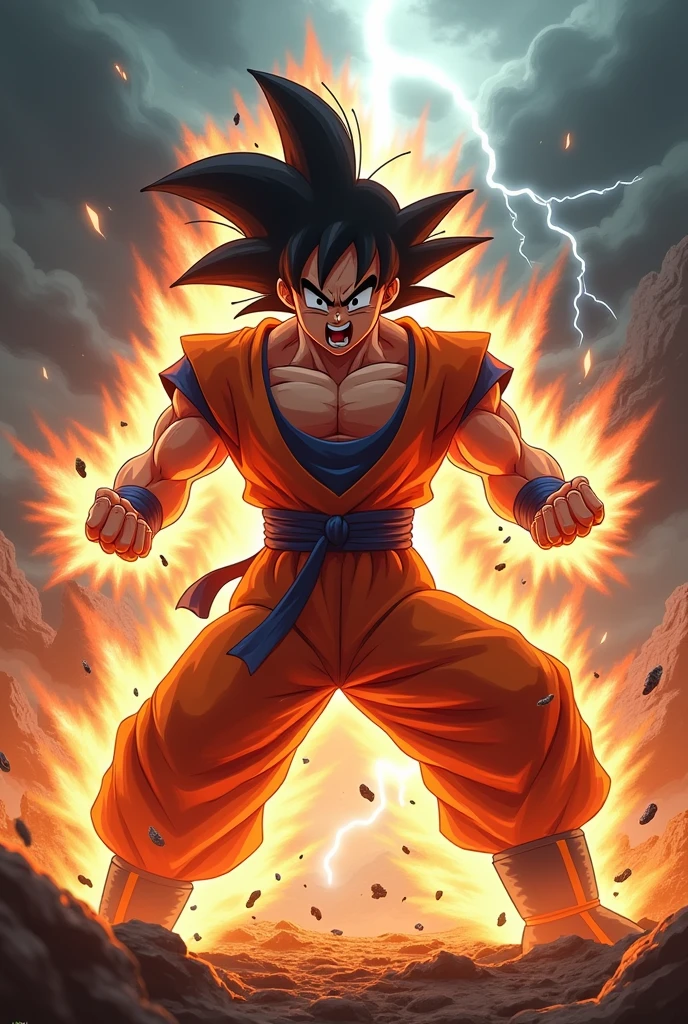 Goku in anger and using his 100% power