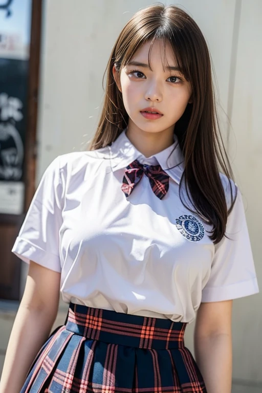 masterpiece, best quality, illustration, Super detailed, fine details, High resolution, 8k,wall paper, perfect dynamic composition,(Details High quality, realistic depiction of eyes:1.3), (school)、(white school shirt :1.2), (plaid skirt :1.3), large breasts, expresses the roundness and softness of your chest, Don't expose it、Disturbed uniform, black hair color, Big Natural Color Lip, perfect body shape, crying a little、Harajuku style、20 year old girl、cute type, beautiful legs, gravure idol, (A big bust that seems to burst:1.20),(Beautiful Big 1:1),,(((Sweating))),Show me your chest,Flushed Cheeks,
Please take it off