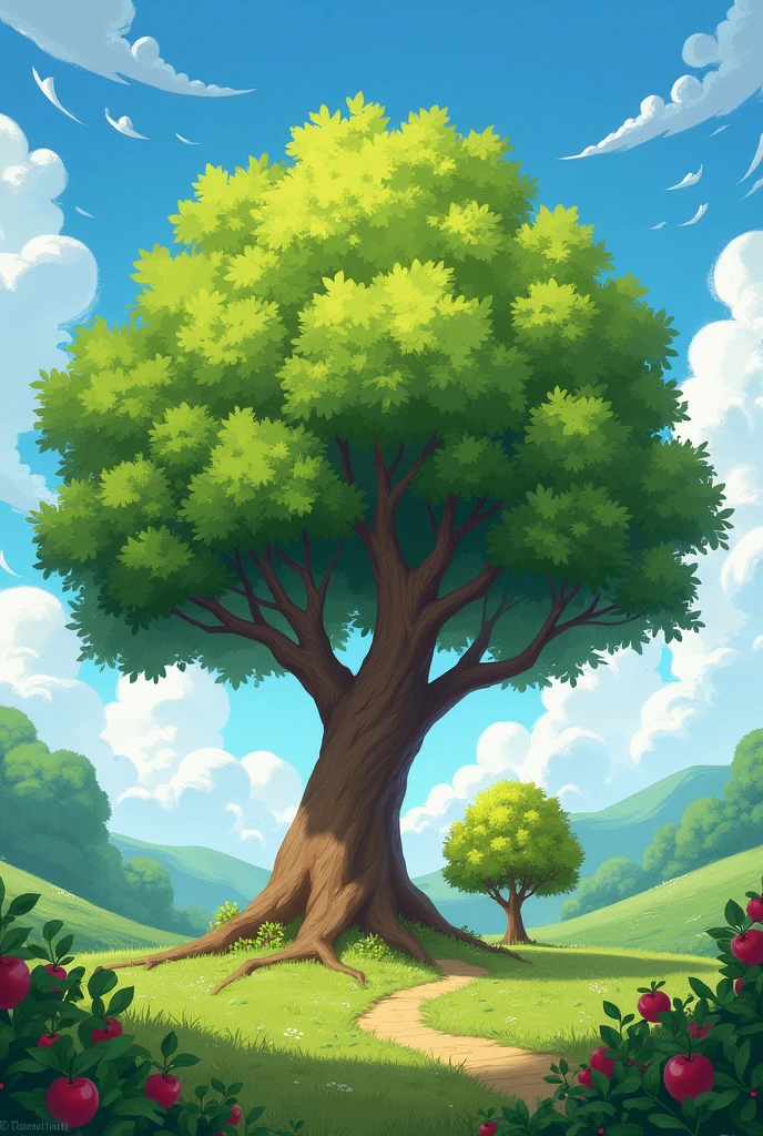 This fruitless tree offered generous shade to the fruit tree., which allowed their apples to grow juicy and healthy..