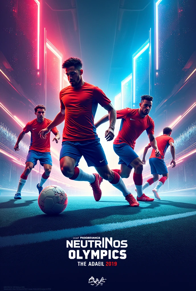 My company is 'Neutrinos' .We are conducting Neutrinos Olympics. As a part of it we have a football event on aug 29 2024 7:00pm to 8:00 pm.
I want a poster for that with good text and all