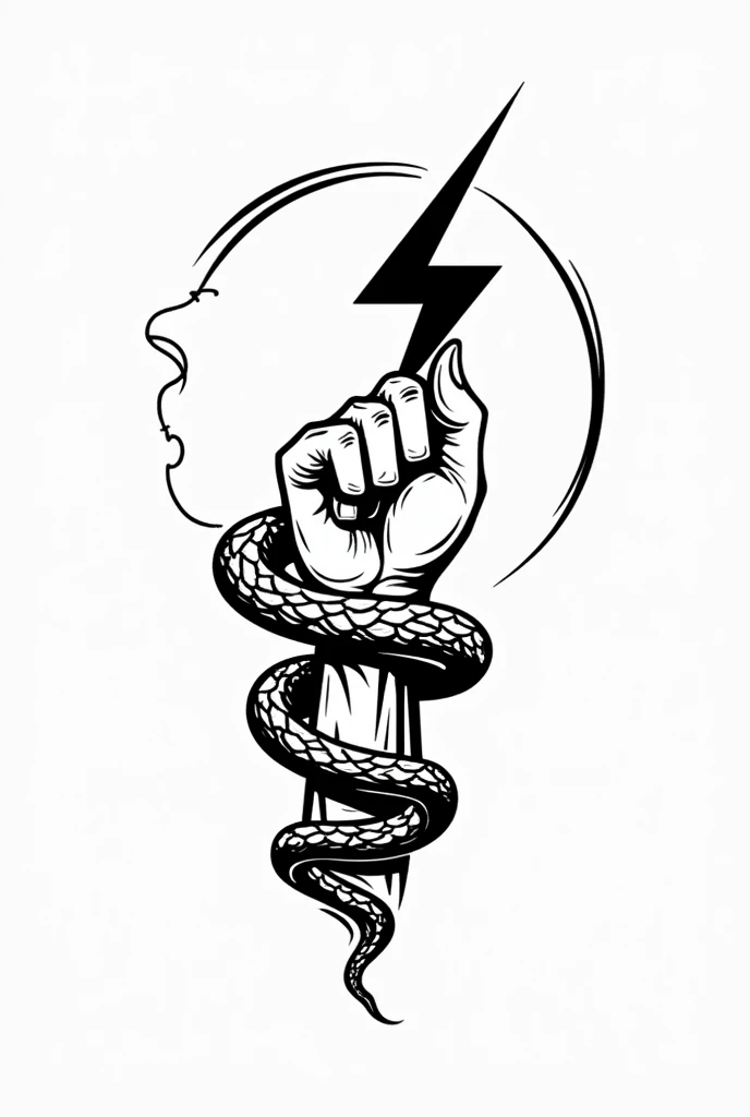   
Create a logo style image for advertising a medical physiotherapy office with a black and white cartoon style drawing of a hand wielding a lightning bolt and around the forearm wrapped 2 snakes sticking their heads out 


