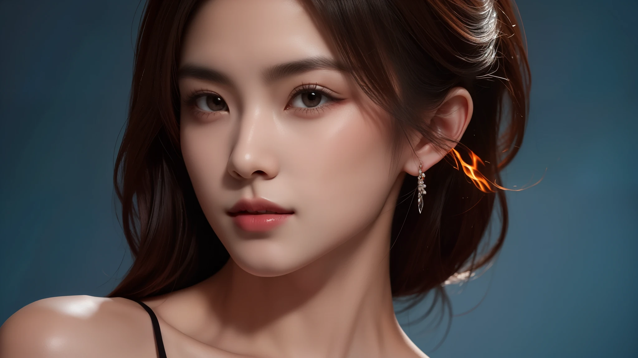 best quality, 8k, very delicate and beautiful, highly detailed face and skin texture, shiny skin, high resolution, burning sexy woman, full body, sharp focus