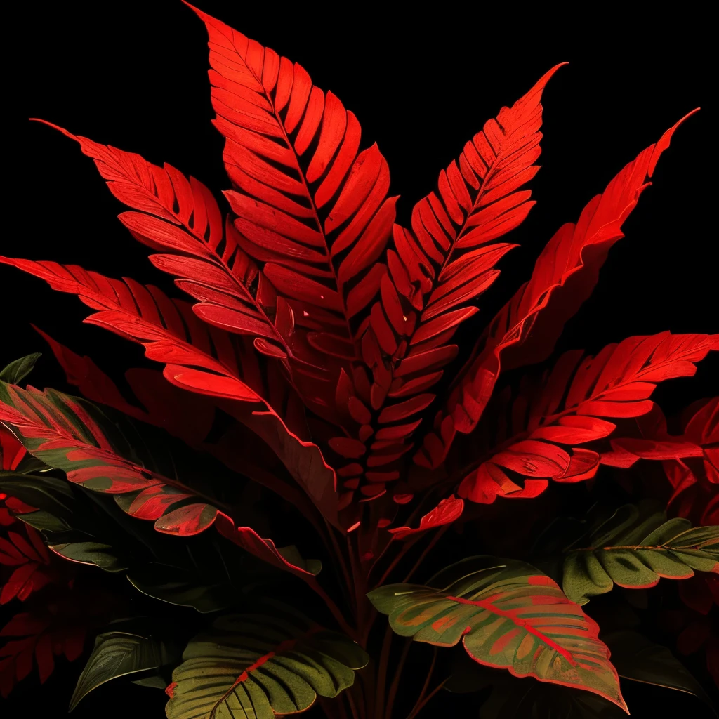 there is a red and black plant with green leaves, a stipple by Andre de Krayewski, flickr, fine art, rich red colors, blood red leaves, beautiful!!!!!!!!!, very red colors, vibrant red colors, black and red colors, red and black colors, vibrant foliage, beautiful shades, red colors, huge flame fantasy plant, colorful with red hues