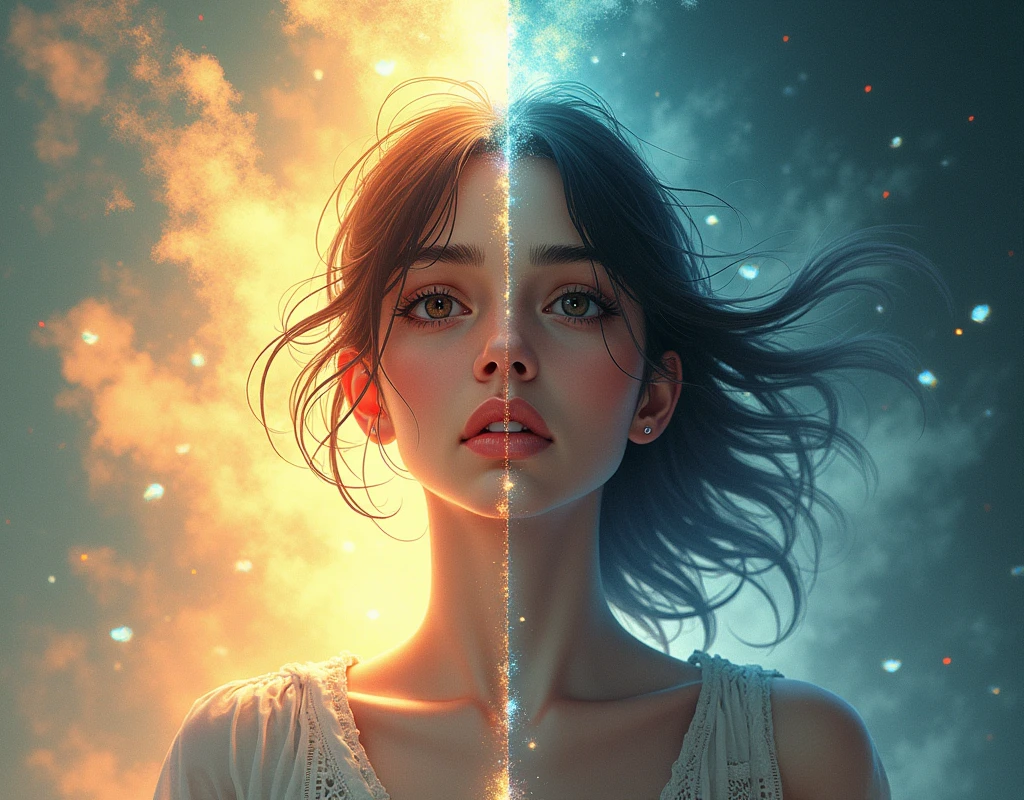 An illustrative image showing expectation versus reality, as a balance or contrast between an idealized vision and everyday practice.