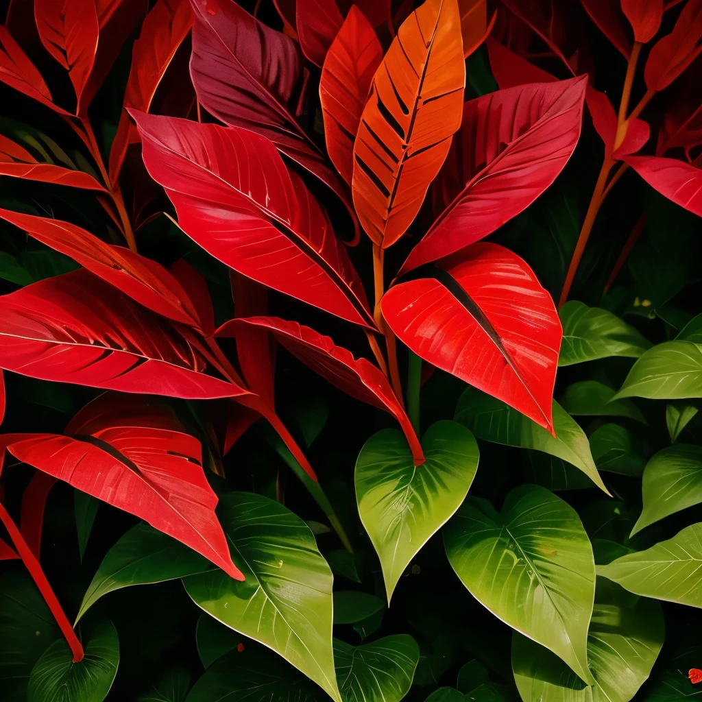 there is a red and black plant with green leaves, rich red colors, beautiful!!!!!!!!!, blood red leaves, very red colors, vibrant red colors, black and red colors, red and black colors, vibrant foliage, beautiful shades, red colors, huge flame fantasy plant, colorful with red hues, richly colored, by Andre de Krayewski, red colored