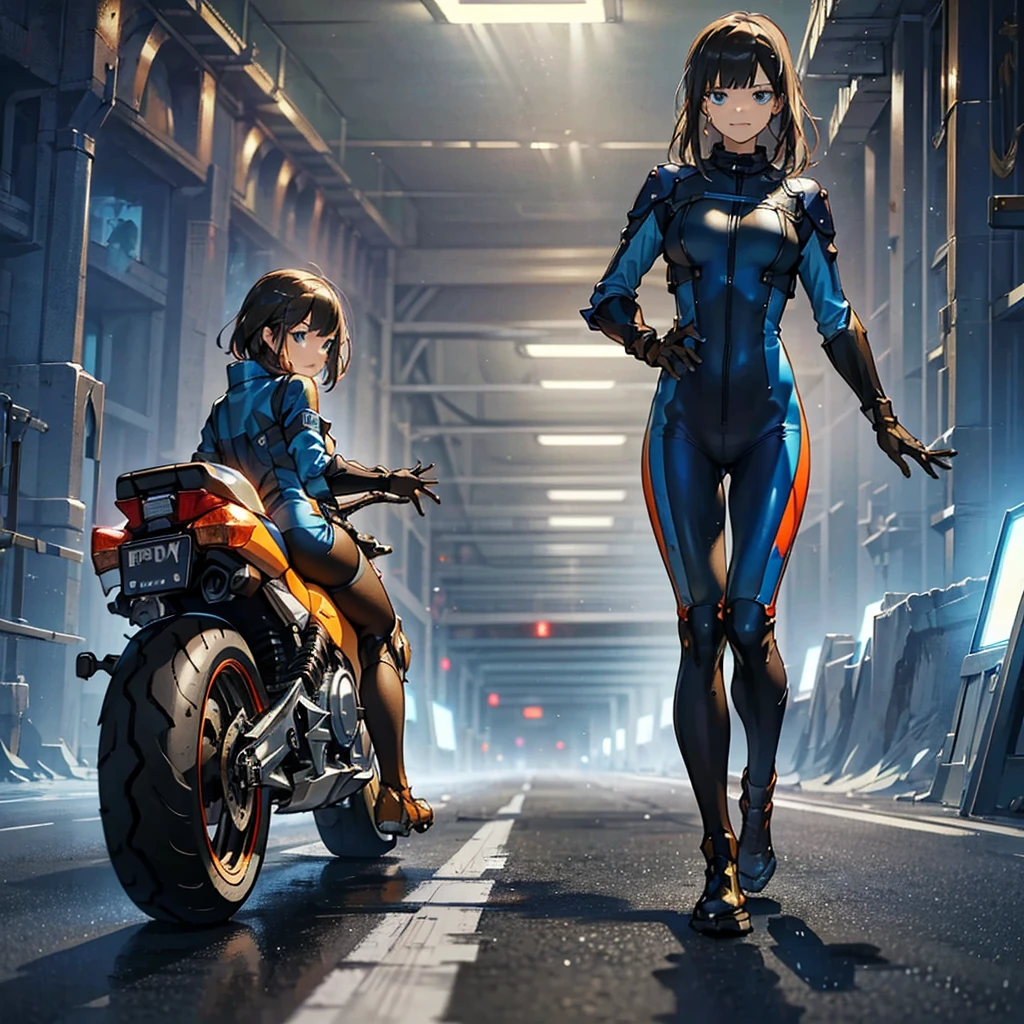 Sky City、(masterpiece), Highest quality, Fantasy art, One person, (alone:1.5), riding on a cyberpunk style motorcycle, Ground vehicles, car, Speed Line, Bright colors,spark,(Racing Suits),(Racing Gloves),((Remember)),((Butt)),(Sweat),(hand,detailed,perfection,perfectionion,hands