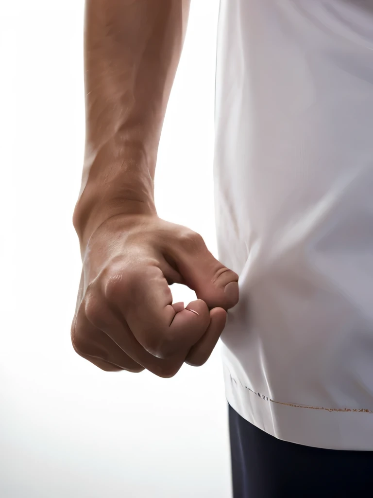 Male clenched fist, From the arm, Grabbing something, White background, high quality