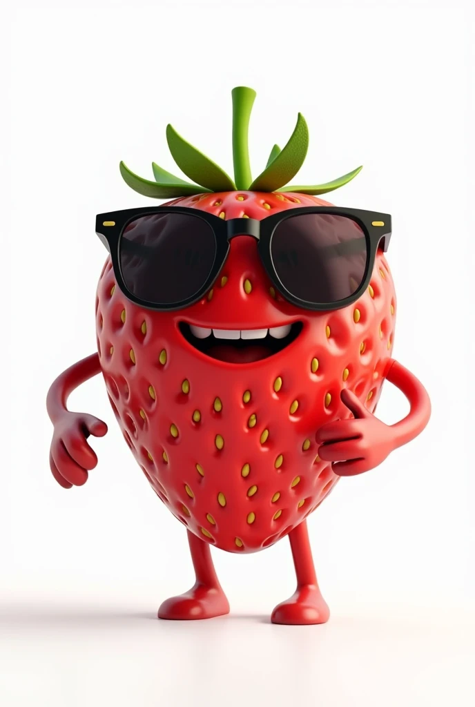 A strawberry with sunglasses, that will have arms and be animated and on a white background