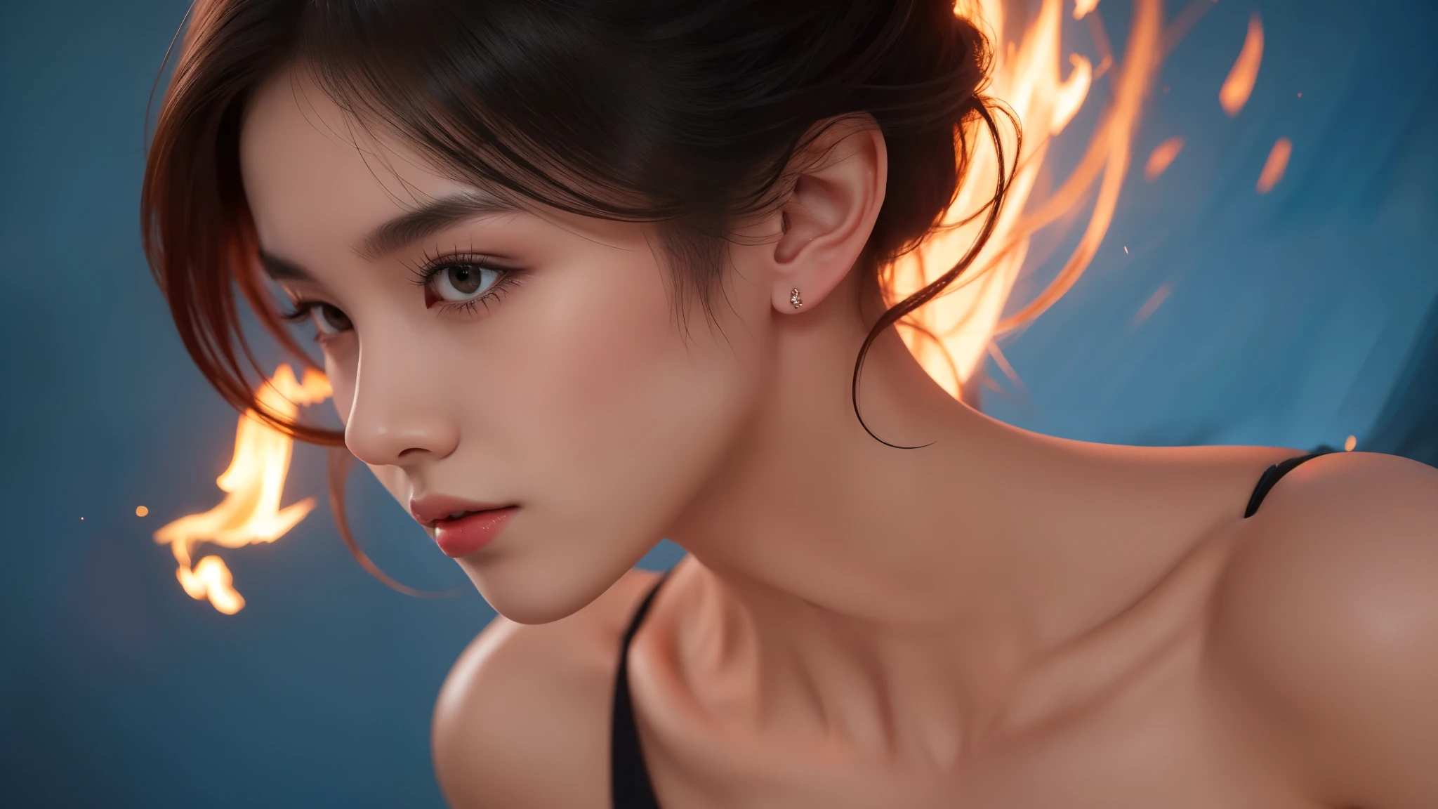 best quality, 8k, very delicate and beautiful, highly detailed face and skin texture, shiny skin, high resolution, burning sexy woman, full body, sharp focus