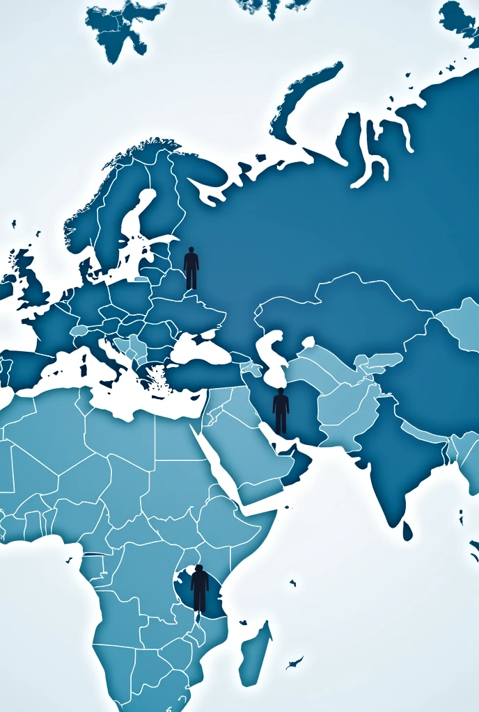 Highlights countries in Western Europe, North America, Middle East and East Asia as main destinations for trafficking networks Color Code:
-Dark blue:Countries with high demand (USA, Germany, United Arab Emirates).
-Light blue:Countries with moderate demand (United Kingdom, France, Japan).