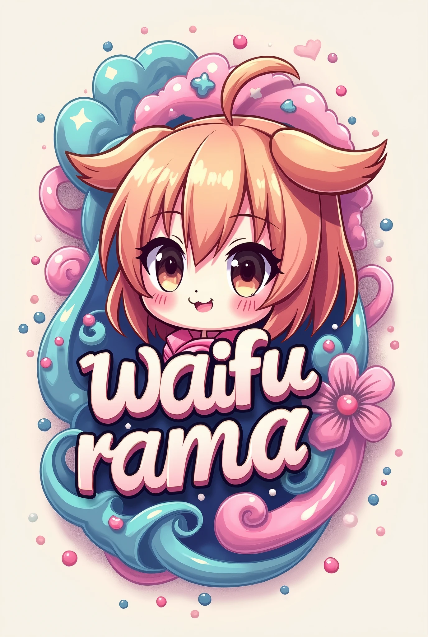 kawaii tattoo design that reads "waifurama"