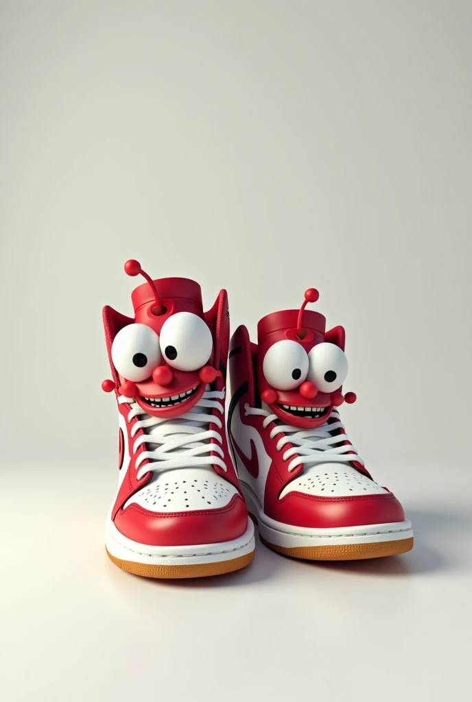 Generate a picture of Shoe with eyes on sides and lips smiling (Jordan shoes)