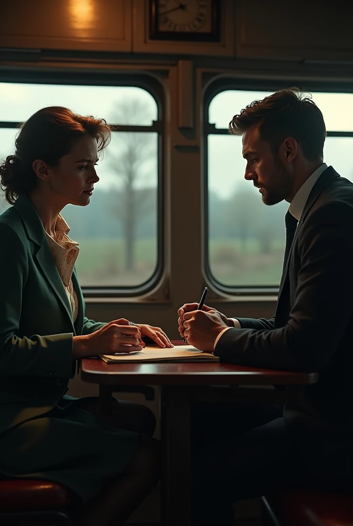 Mrs. Hubbard nervous during an interview on the train