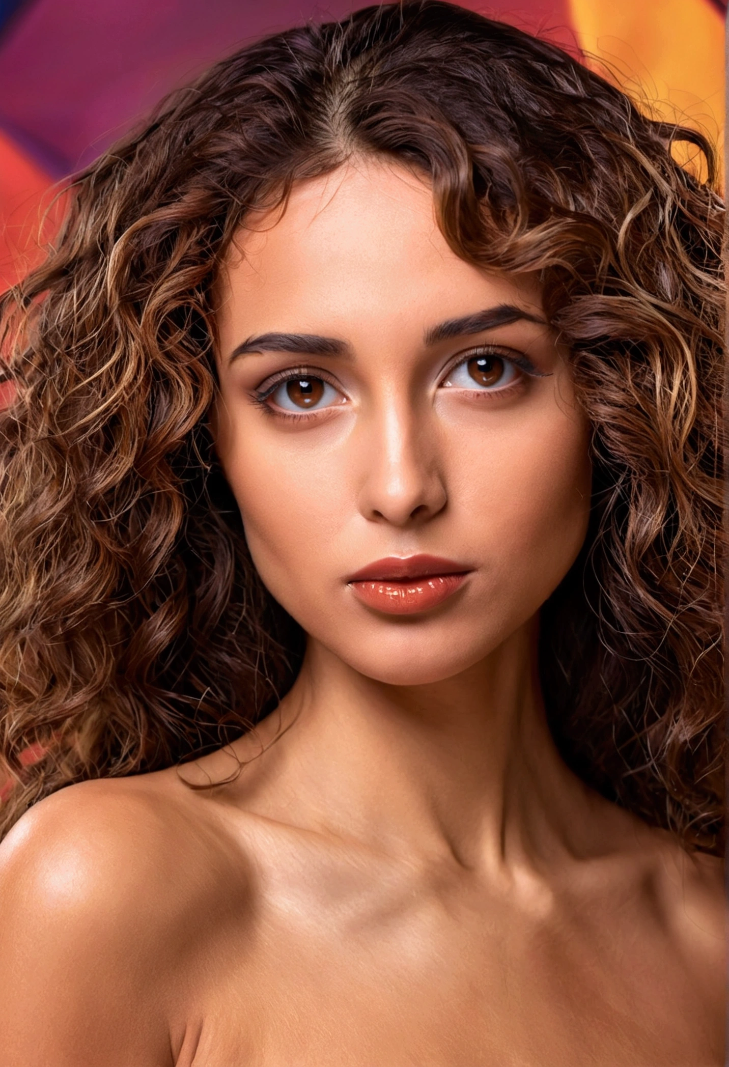 Latina supermodel woman with curly hair, brown eyes and sexy realism