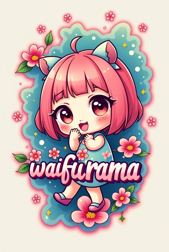 kawaii tattoo design that reads "waifurama"