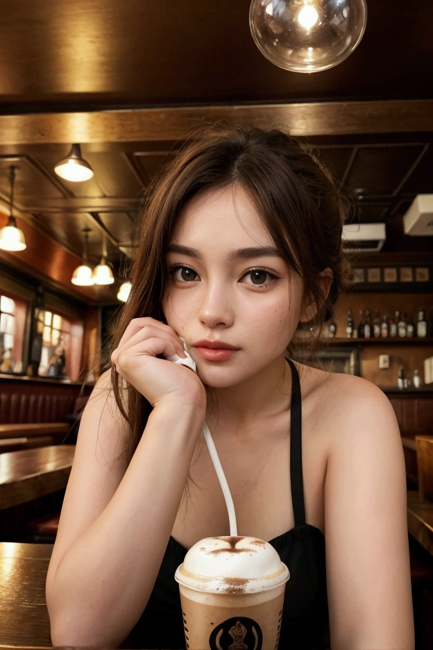 drinking coffee in a pub