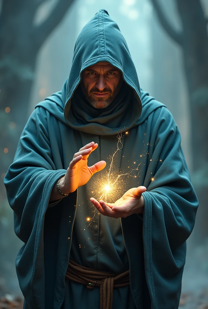 A wizard in simple robes showing only part of the torso up