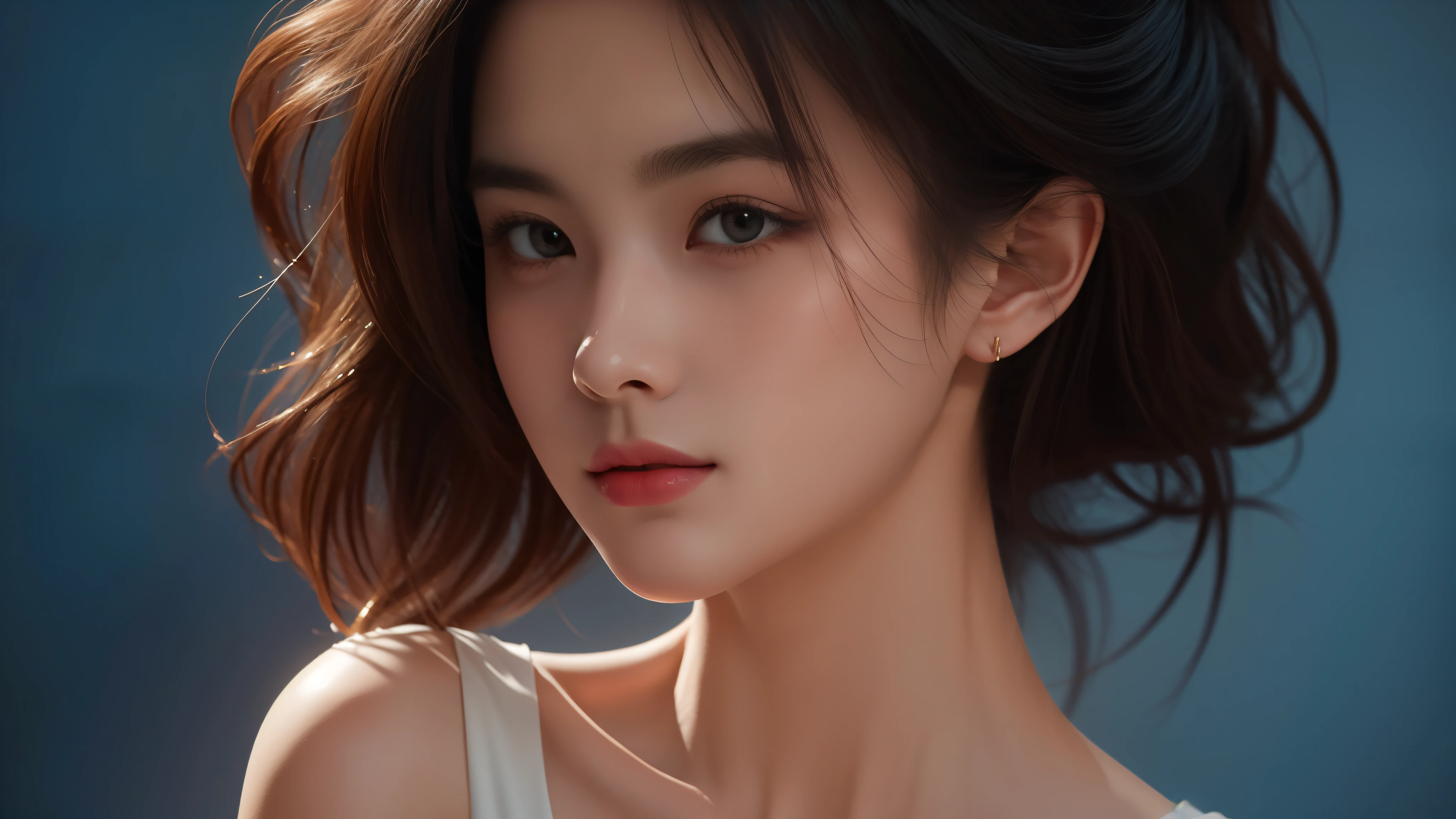 The portrait artwork of a beautiful girl with the theme of light and darkness, ultra-sharp CG at 16k resolution, a masterpiece, Excellent image quality, Very delicate), (Great light and shadow, Exquisite and beautiful), Really smooth skin, Bright face, Displaying near-perfect 18k quality, versatile, lovely.