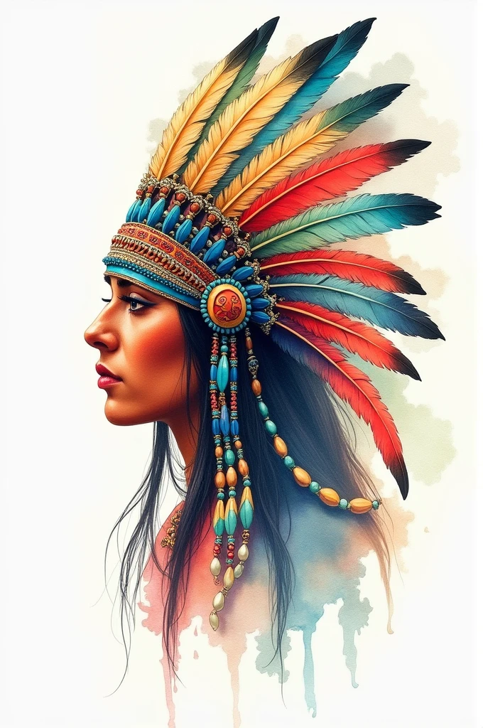 Watercolor drawing of a pre-Hispanic headdress in profile