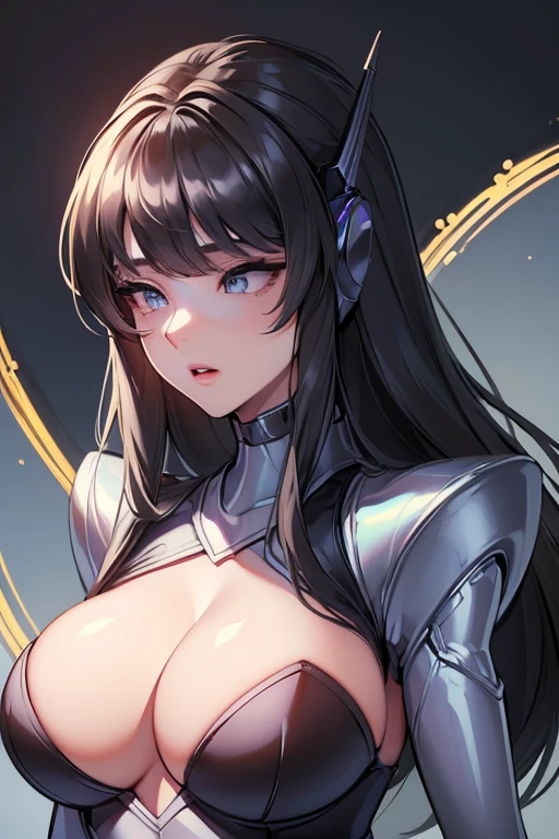(masterpiece),(Highest quality),(Super detailed),(Best illustrations),(Best Shadow),(Absurd),(Detailed Background),(so beautiful), 16K, 8K, 4K,(Best Shadow),empty eyes,robotization,woman ,big bust,Robot Joint ,Metal skin,Black Suit,long hair,a suit that covers the whole body,tight bodysuit