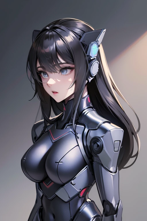 (masterpiece),(Highest quality),(Super detailed),(Best illustrations),(Best Shadow),(Absurd),(Detailed Background),(so beautiful), 16K, 8K, 4K,(Best Shadow),empty eyes,robotization,woman ,big bust,Robot Joint ,Metal skin,Black Suit,long hair,a suit that covers the whole body,tight bodysuit