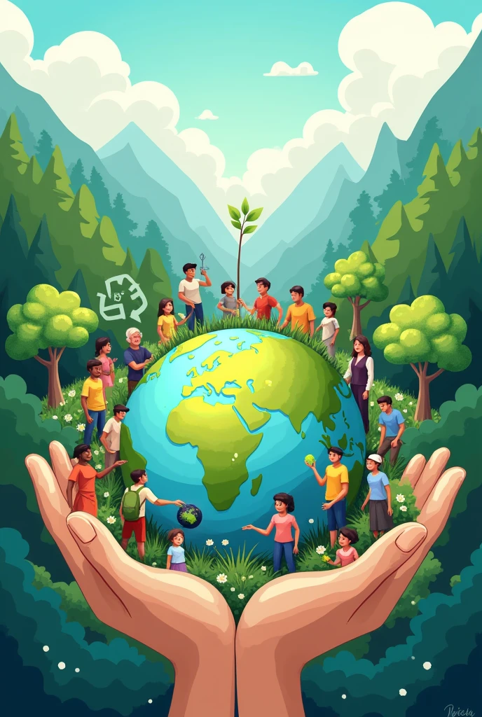 kindly create an image that goes with the following advice on humanity: “Protect the Environment
Reduce waste and recycle whenever possible.
Advocate for policies that protect natural resources.
Embrace sustainable living and minimize your carbon footprint.”
