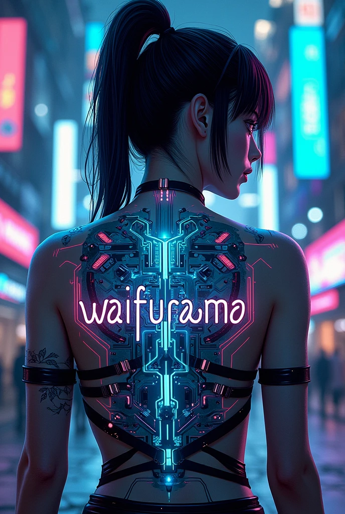 cyberpunk tattoo design that reads "waifurama"