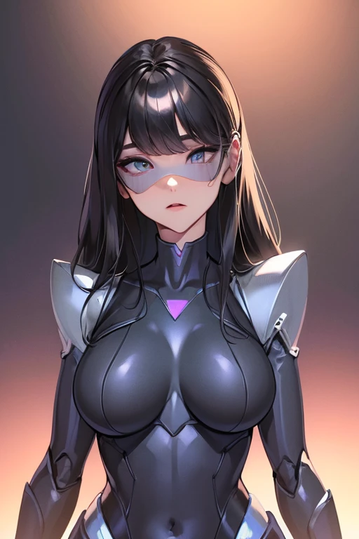 (masterpiece),(Highest quality),(Super detailed),(Best illustrations),(Best Shadow),(Absurd),(Detailed Background),(so beautiful), 16K, 8K, 4K,(Best Shadow),empty eyes,robotization,woman ,big bust,Robot Joint ,Metal skin,Black Suit,long hair,a suit that covers the whole body,tight bodysuit