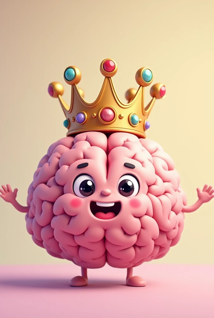 A cute animated brain with a crown