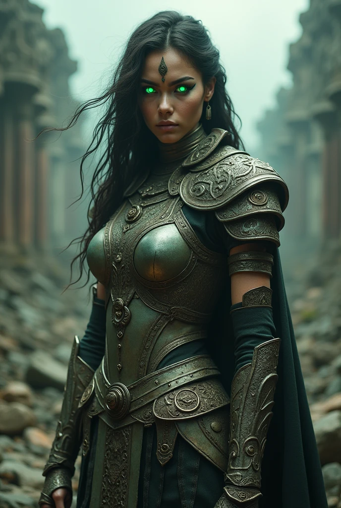 Ancient Warrior Woman with glowing green eyes