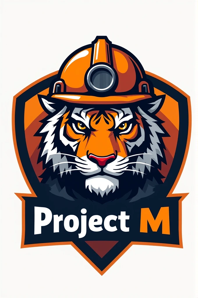Create a campaign logo that has a slogan "Project M " with a tiger wearing a mining helmet
