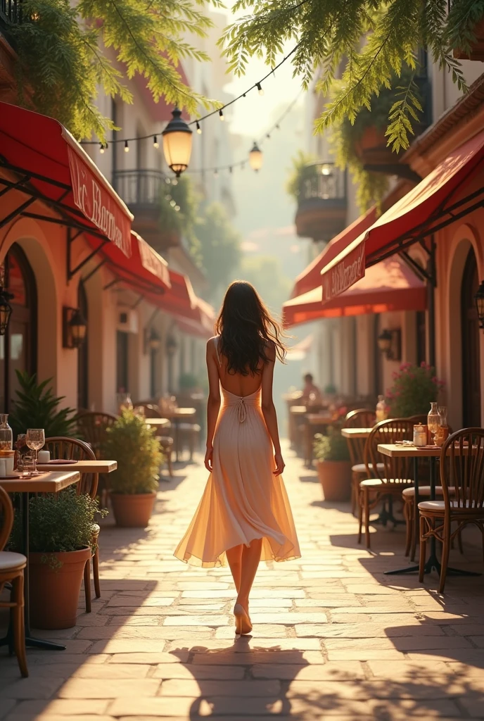 Cafe walking Back view woman Beauty
