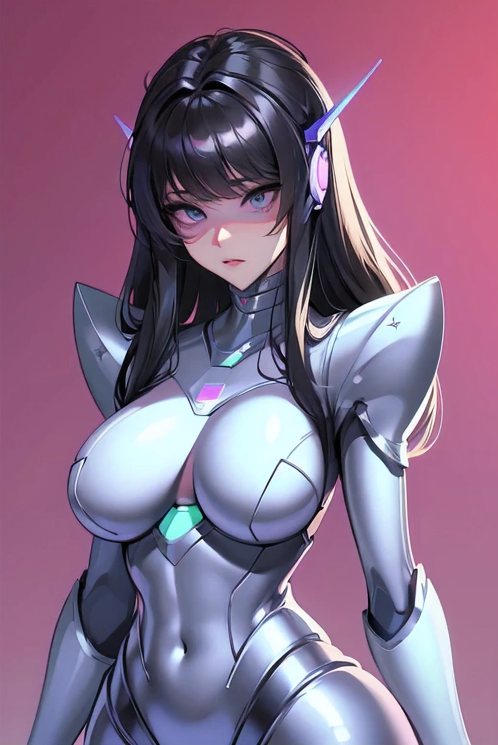 (masterpiece),(Highest quality),(Super detailed),(Best illustrations),(Best Shadow),(Absurd),(Detailed Background),(so beautiful), 16K, 8K, 4K,(Best Shadow),empty eyes,robotization,woman ,big bust,Robot Joint ,Metal skin,Black Suit,long hair,a suit that covers the whole body,tight bodysuit