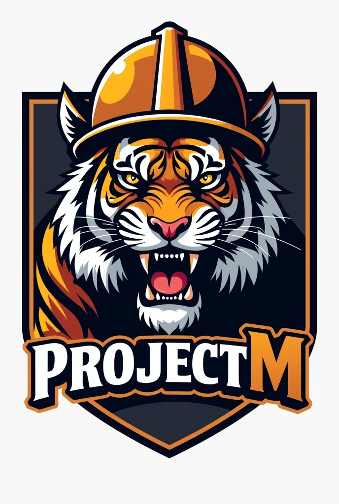 Create a campaign logo that has a slogan "Project M " with a tiger wearing a mining helmet