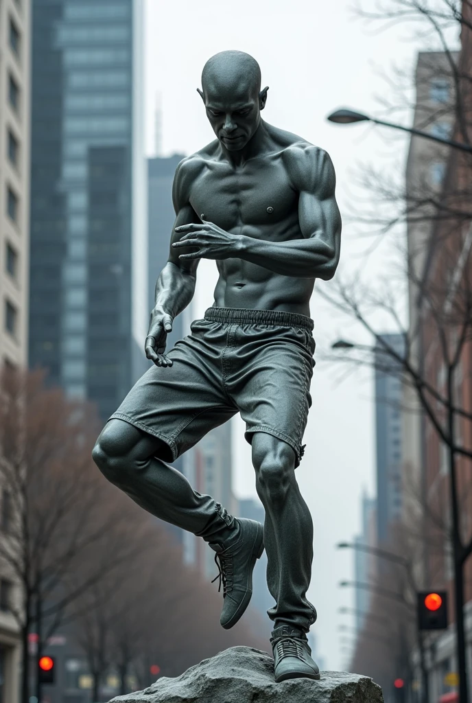urban dancer as a statue in grey tones