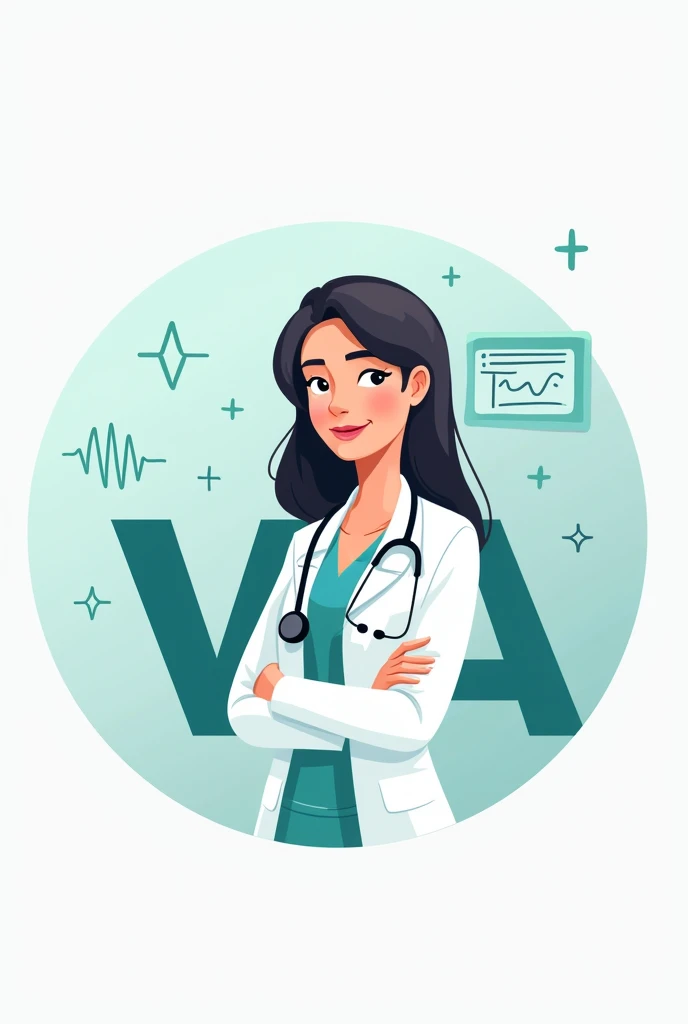 Create a creative logo for a virtual assistant company for medical stufents that incorporates the letters VA and the hospital plus sign and elements that suggests medical students and organisation