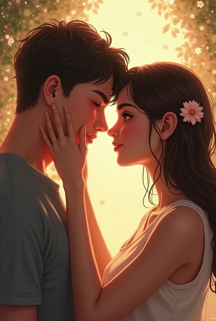 a girl kiss her boyfriend romantically