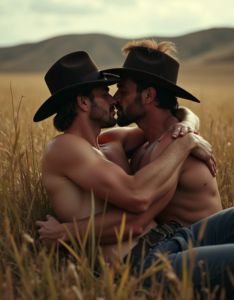 Breakback Mountain, the western United States, Lying on the grass, ！！！Lying on the grass, ！！！the complex relationship between love and sex between two men, Heath Ledger, Jack Glenho, working on the farm, handsome, cowboysexy triangle thongs, more details, background scattering 1.8 HD 8k real photos! Sex. Chest muscles! Chest hair! tattoo. white hair Smoke, movie feeling! Movie lights! Award-winning poster Ambiguous and teasing Western cowboy dress up。Close-up multi-angle shooting。The close-up of the protagonist！！！kissing Lying on the grass, taking a picture of God's perspective