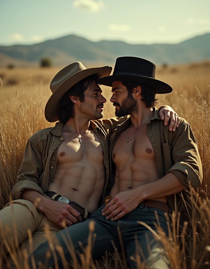 Breakback Mountain, the western United States, Lying on the grass, !!!Lying on the grass, !!!the complex relationship between love and sex between two men, Heath Ledger, Jack Glenho, working on the farm, handsome, cowboysexy triangle thongs, more details, background scattering 1.8 HD 8k real photos! Sex. Chest muscles! Chest hair! tattoo. white hair Smoke, movie feeling! Movie lights! Award-winning poster Ambiguous and teasing Western cowboy dress up。Close-up multi-angle shooting。The close-up of the protagonist!!!kissing Lying on the grass, taking a picture of God's perspective
