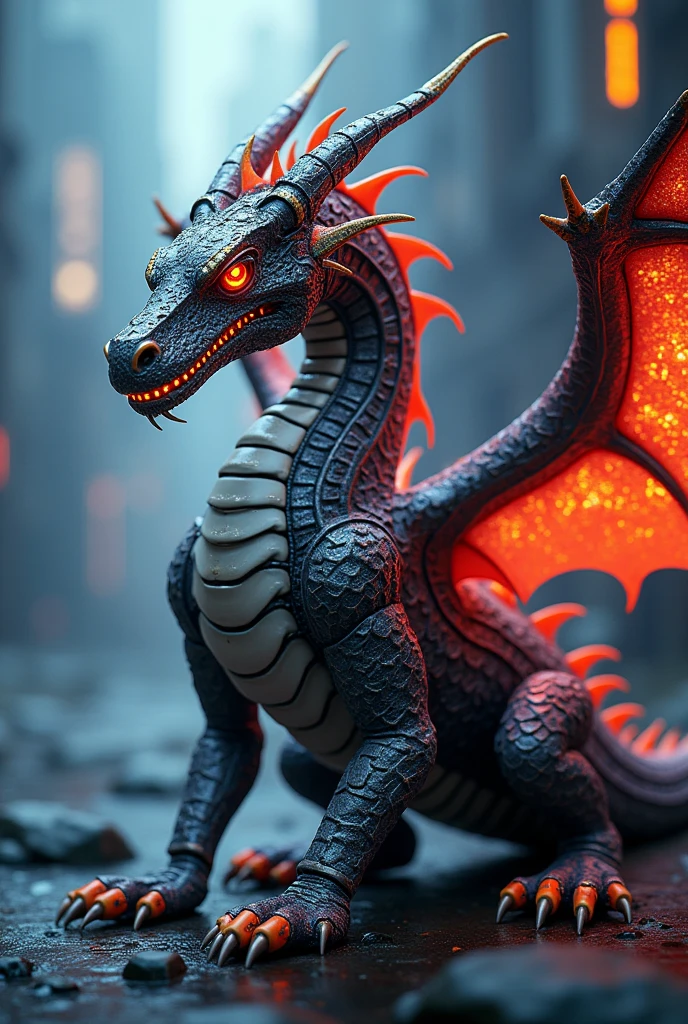 a highly detailed and intricate cyberpunk dragon with technological cpu components, glowing neon circuits, metallic scales, mechanical eyes, cinematic lighting, dramatic pose, vibrant colors, digital art, concept art style