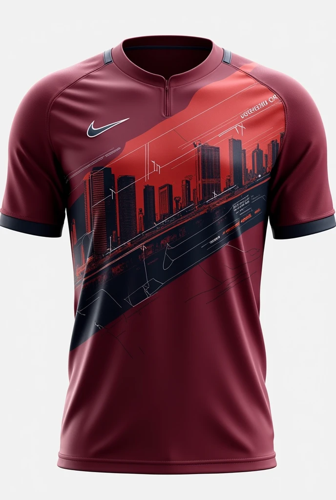 Create a maroon soccer jersey with a civil engineering theme