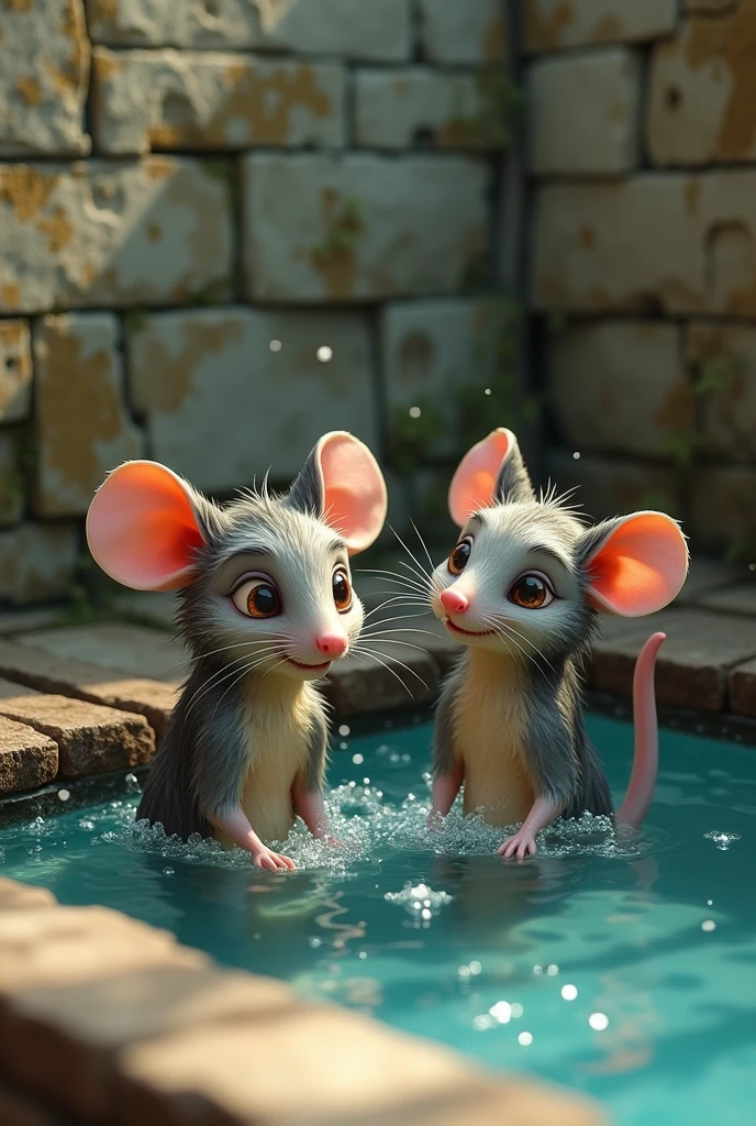 A couple of poor rats enjoying a pool