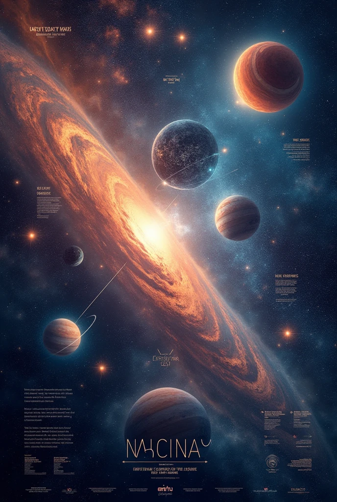 Create a poster about space and write some information about space on it in english language. 