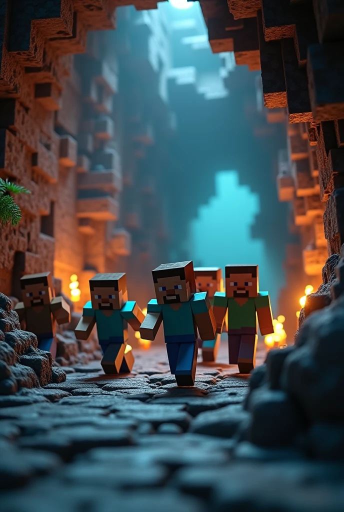 I created a Minecraft miniature of me running with 4 friends in a dungeon with lots of enemies